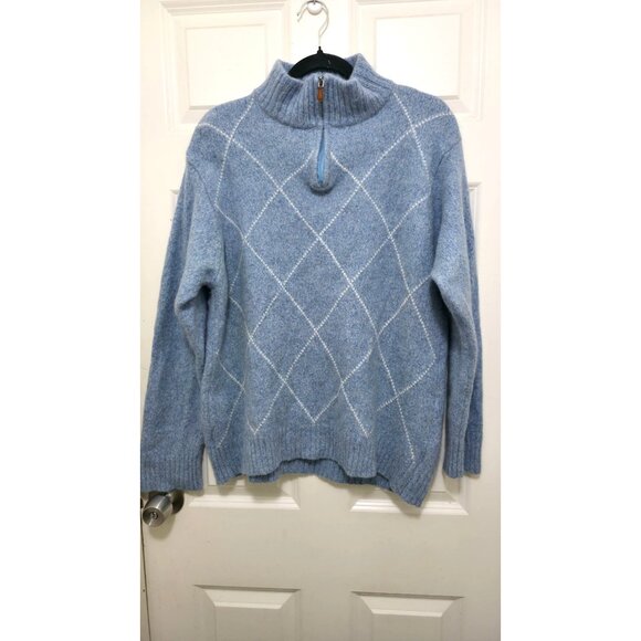 TravelSmith Mens XL Light Blue Argyle 1/4 Zip Sweater 80% Lambswool 20% Nylon Ma - Picture 2 of 7